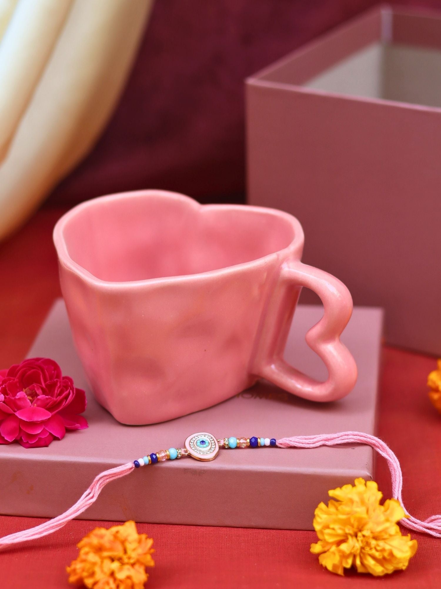 Dusty Pink Heart Mug Rakhi Gift Box