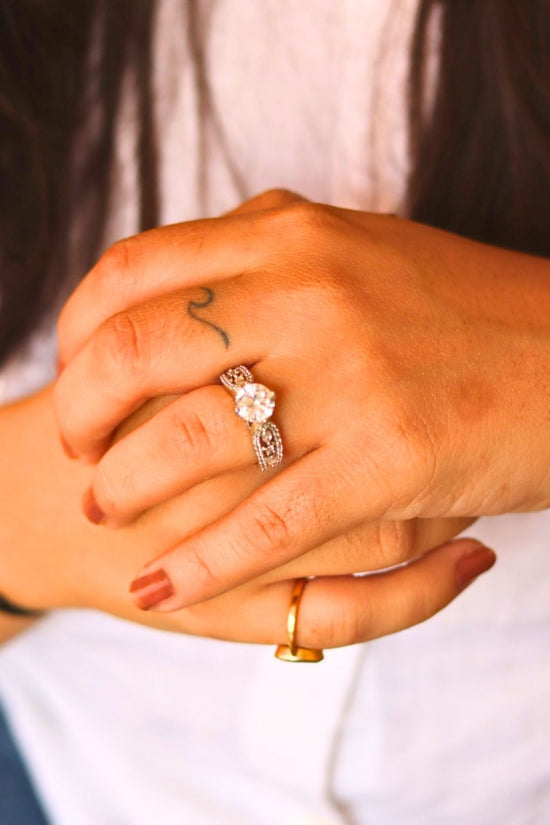 Anti Tarnish Dreamy White Solitare American Diamond Adjustable Ring