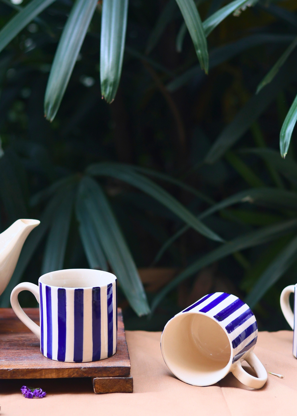 Handmade ceramic tea cups blue & white