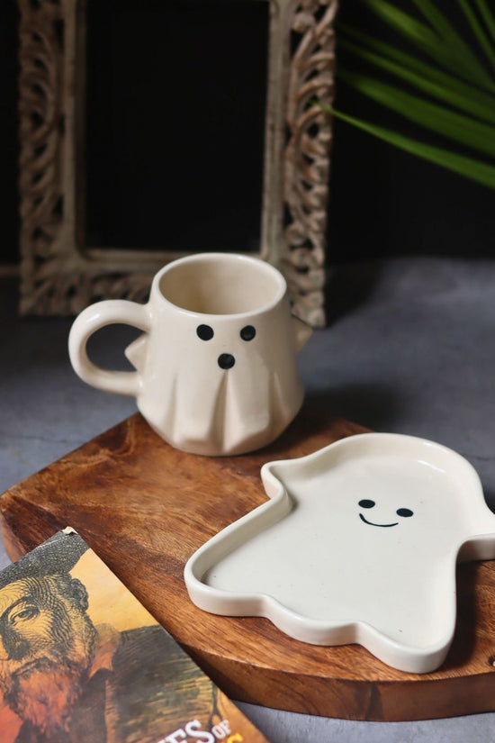 Handmade Spooky Ghost Mug & Handmade Dessert Plate