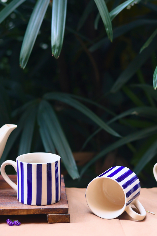 handmade blue thick stripe tea cup