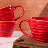 Red twirl coffee mug closeup shot 