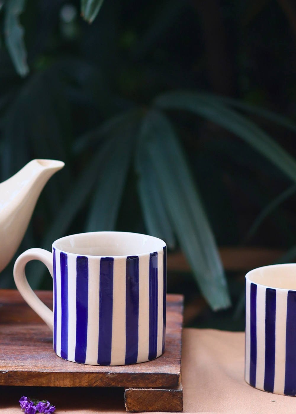 Ceramic white and blue tea cup