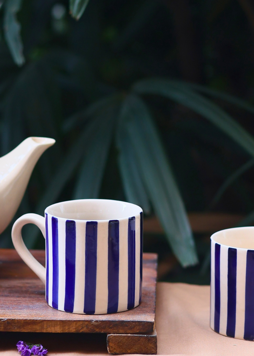 ceramic white and blue tea cup