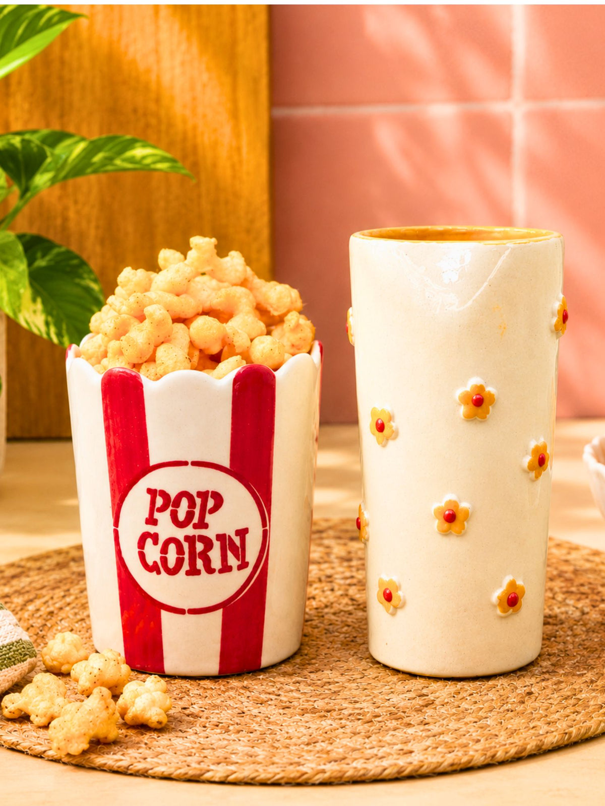 Set of 2 - Popcorn Tub & Yellow Spring Tumbler Combo