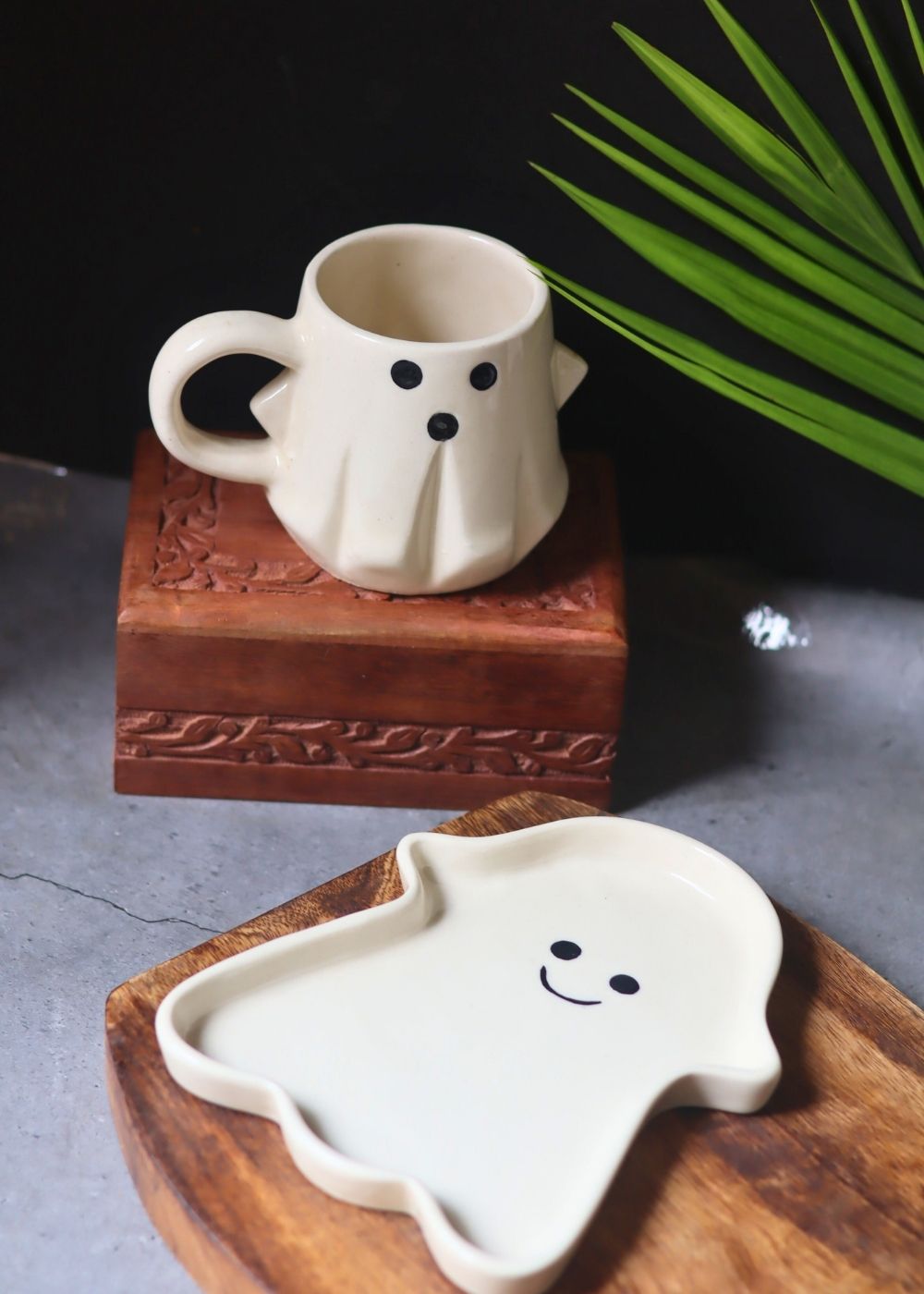 Spooky Ghost Mug & Handmade Dessert Plate made by ceramic