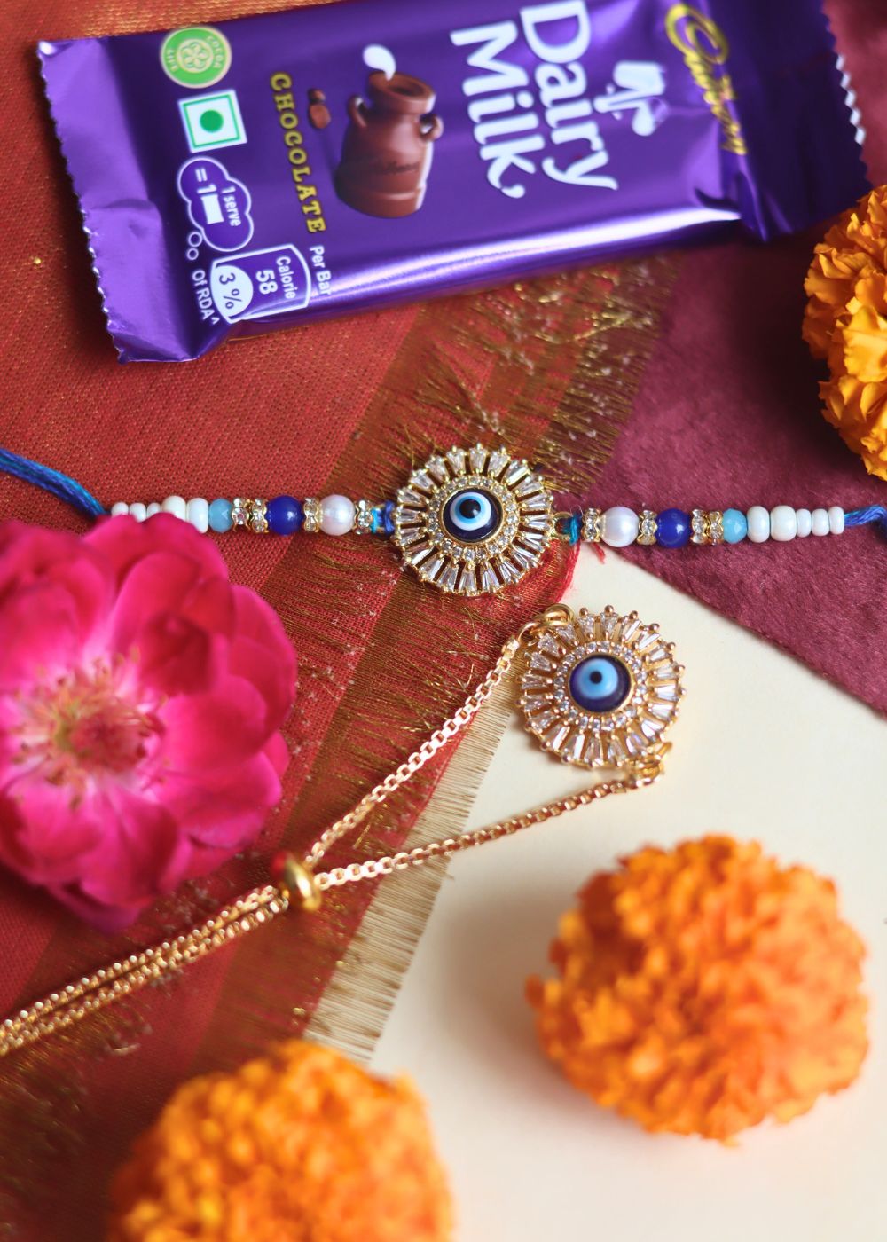Round Evil Eye Bhaiya Bhabhi Rakhi handmade in India
