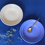 Set of 2 - Ivory & Matte Blue Pasta plate handmade in india