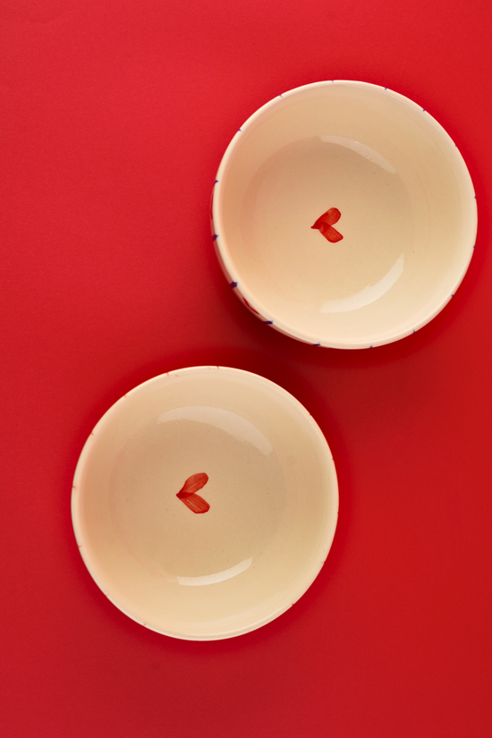 red heart in his & her bowls set of two, combo