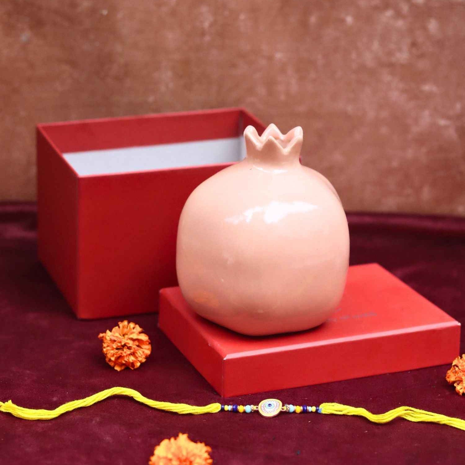 Peach Anar vase Rakhi Gift Box