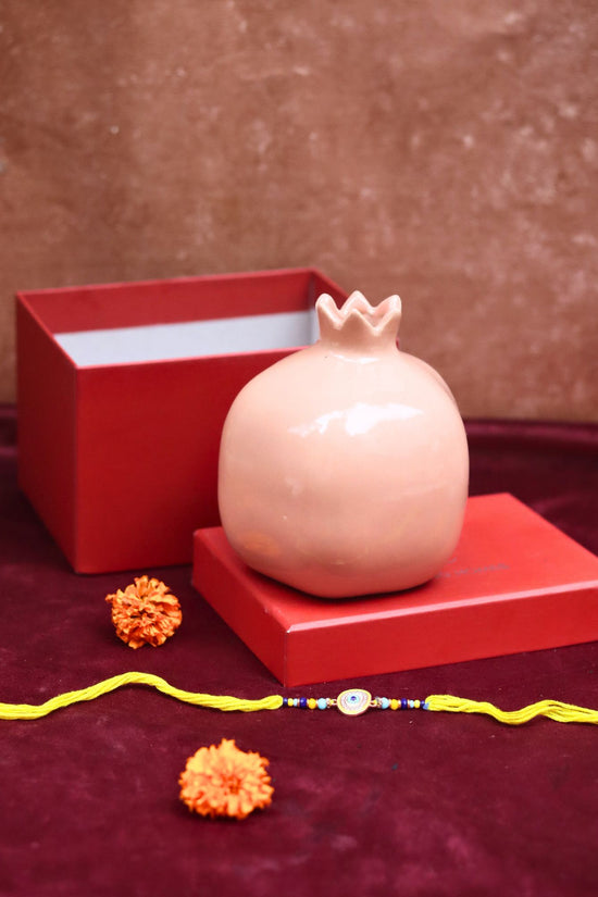 Peach Anar vase Rakhi Gift Box made by ceramic