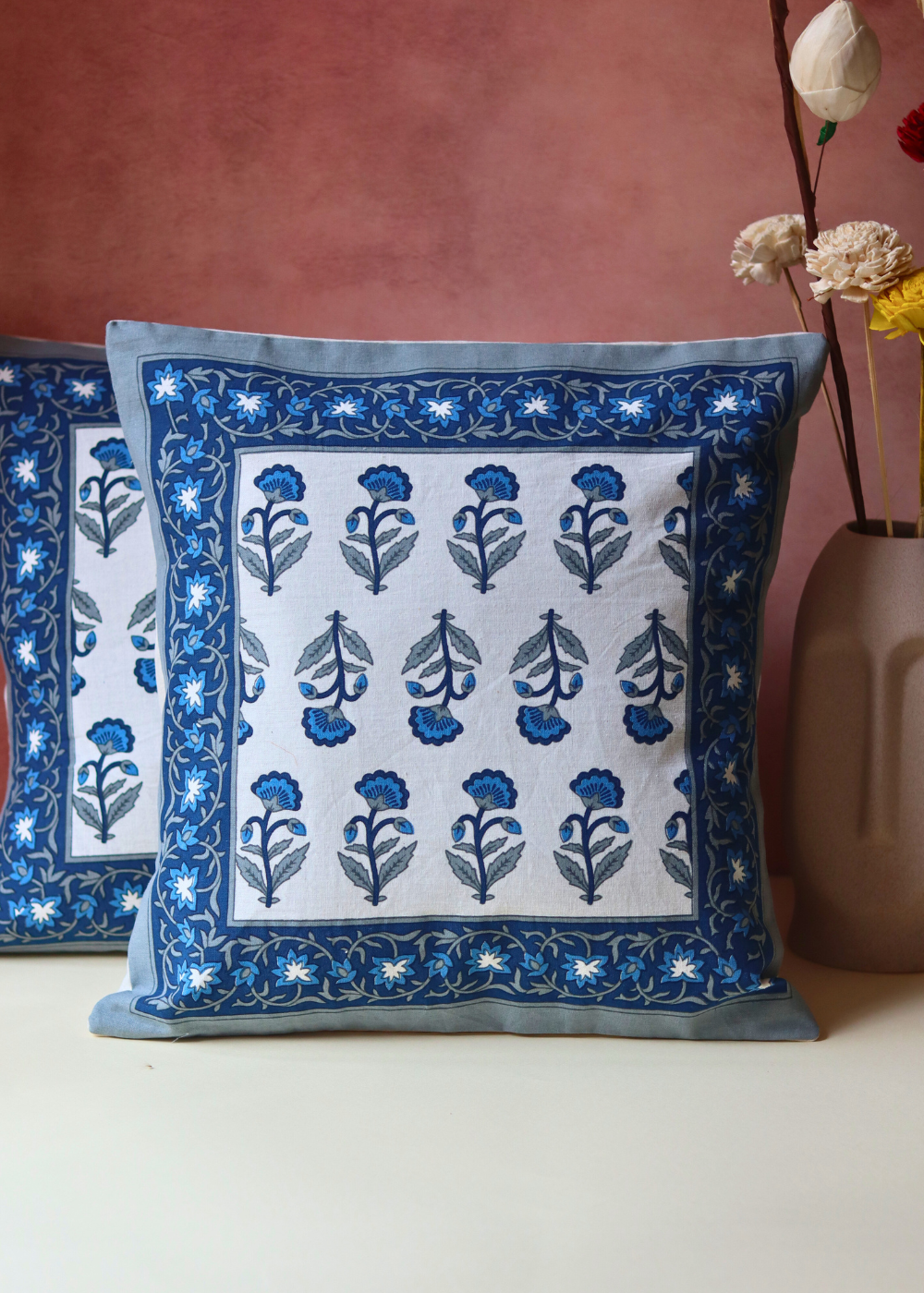 Cotton cushion cover blockprinted