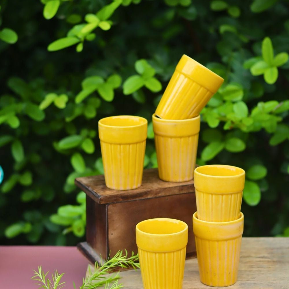 Handmade Set of 6 - Yellow Kulhad