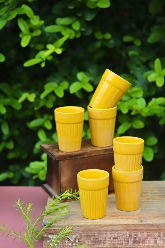 Handmade Set of 6 - Yellow Kulhad