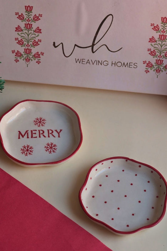Merry & Red Polka Handmade Dessert plate in a Gift Box made by ceramic