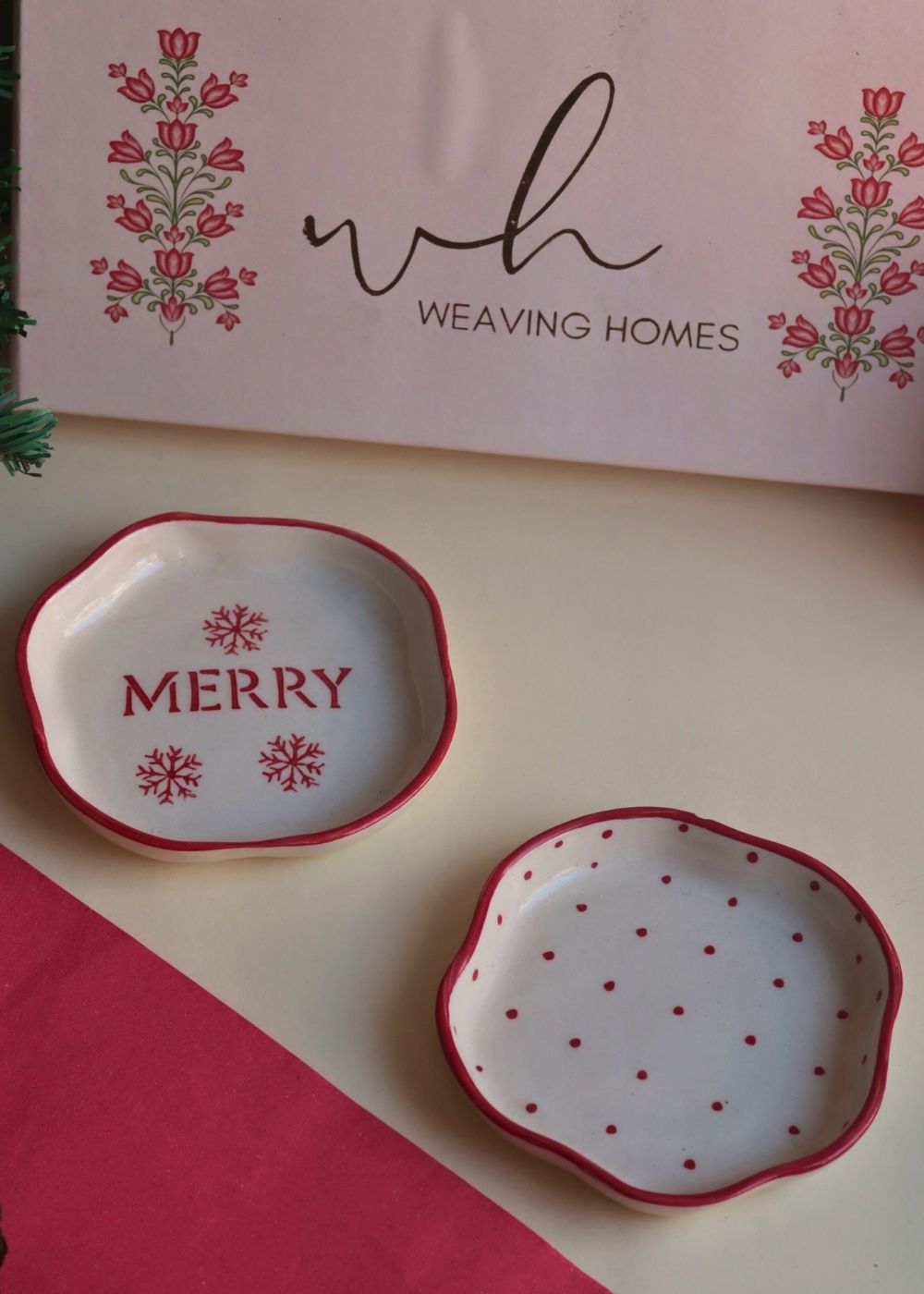 Merry & Red Polka Handmade Dessert plate in a Gift Box made by ceramic
