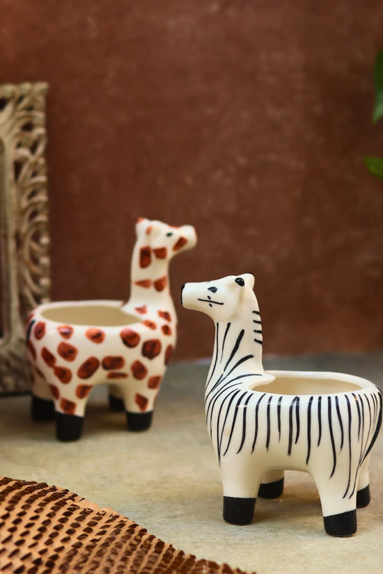 Set of 2 - Zebra & Giraffe Planters combo with premium quality material