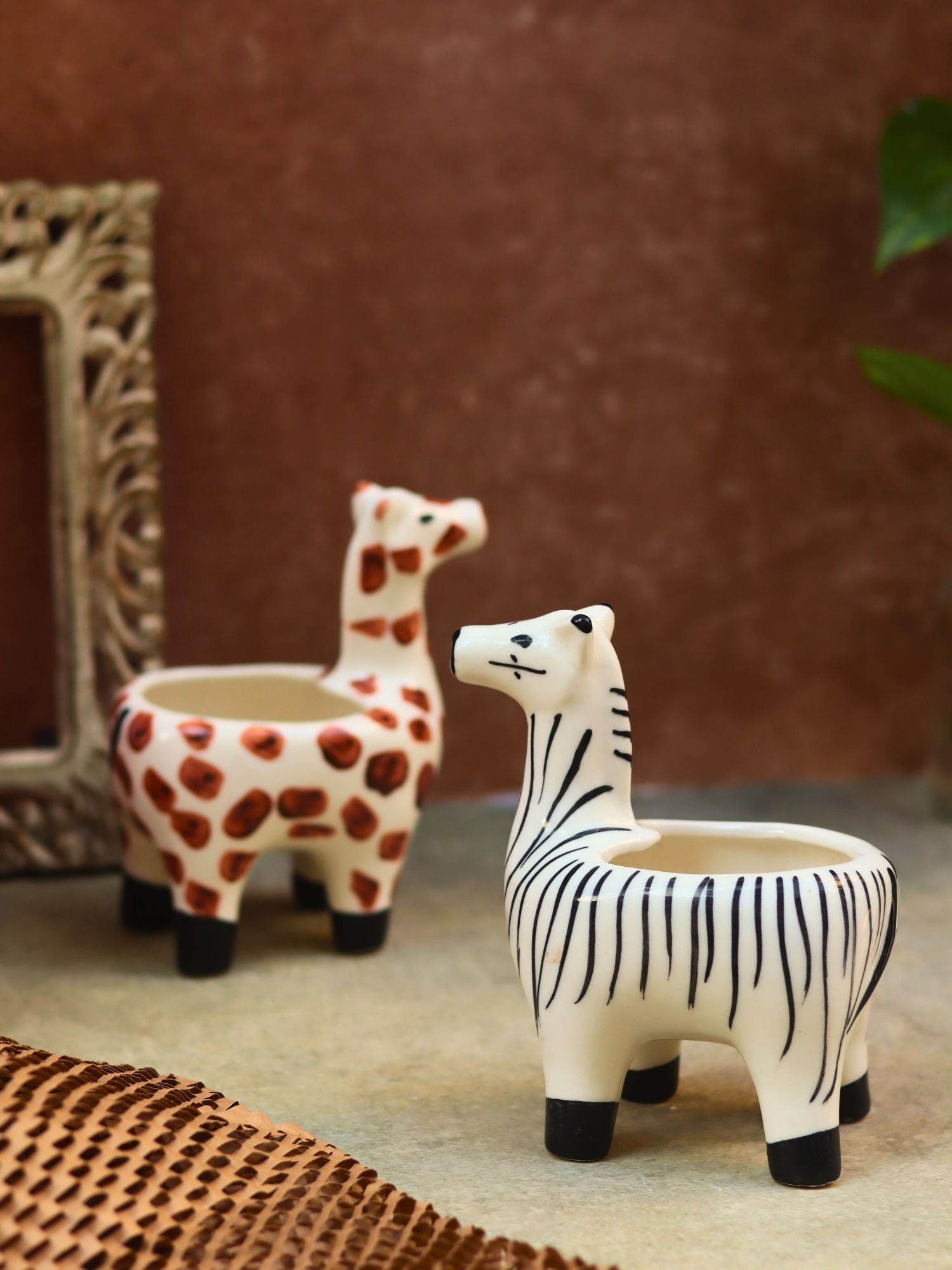 Set of 2 - Zebra & Giraffe Planters combo with premium quality material