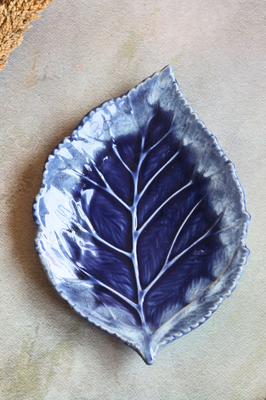 Shades of blue dinnerware leaf platter ceramic 