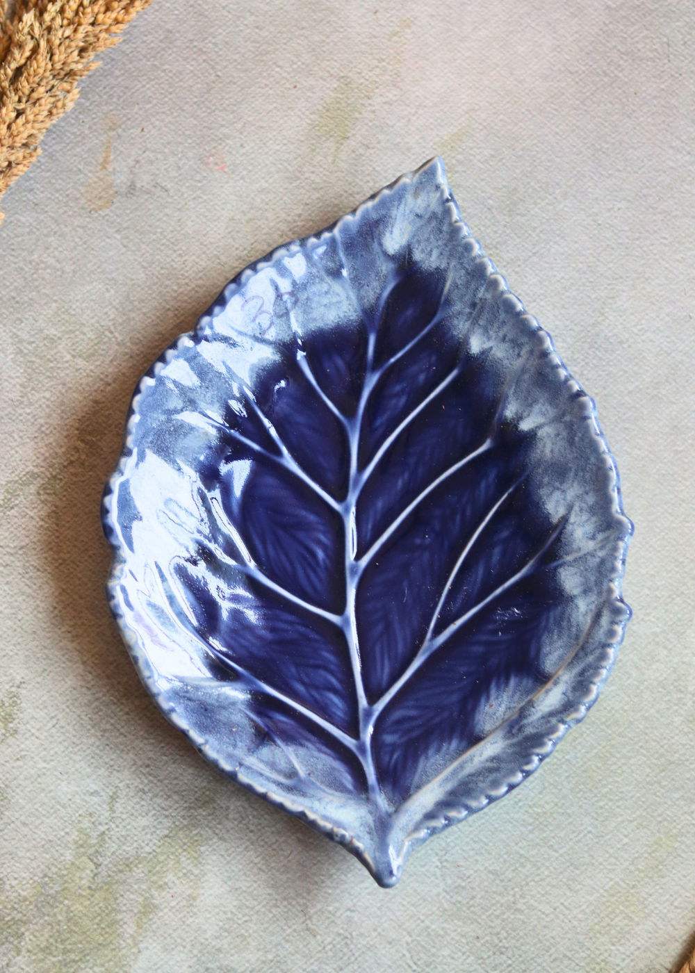 Shades of blue dinnerware leaf platter ceramic 
