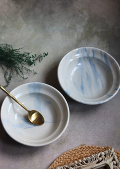 Blue marble ceramic pasta plates 