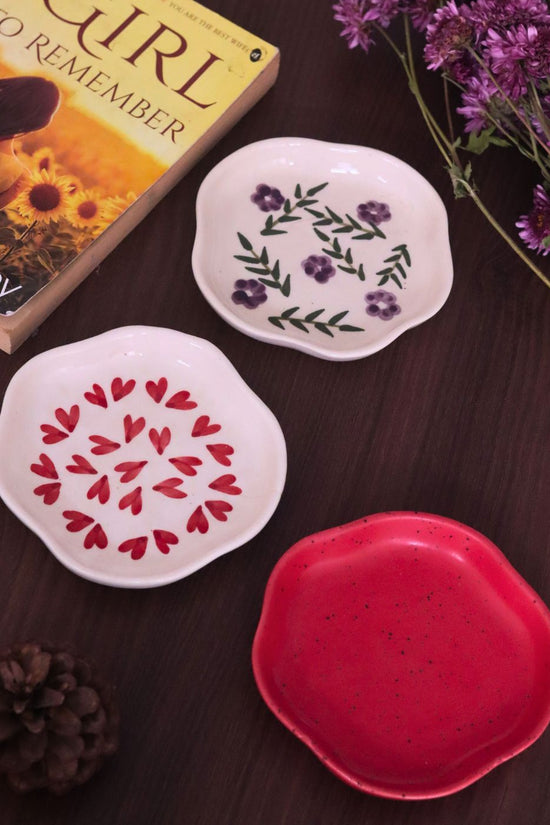 Red, All heart & Lavender Fields Handmade Dessert Plates  - Set of 3 with premium quality material