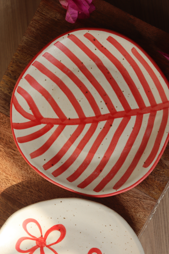 Handmade ceramic red leaf plate 