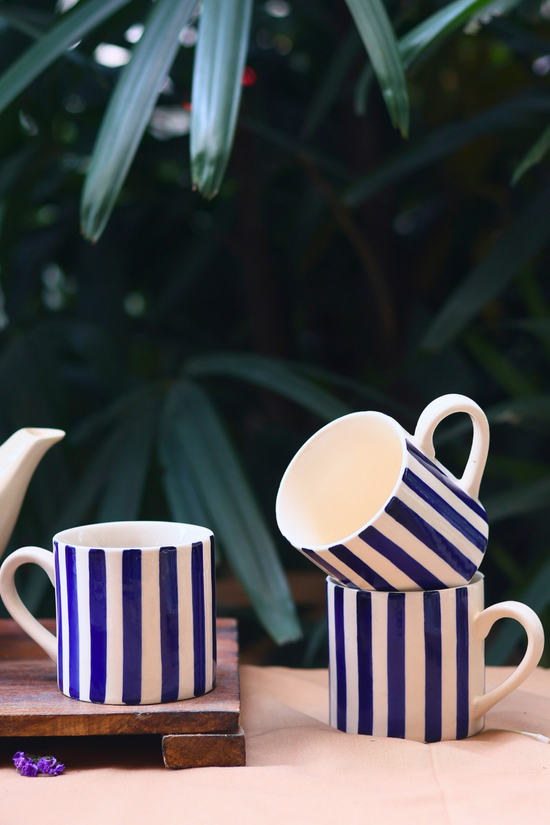 handmade thick stripes tea cups made by ceramic 
