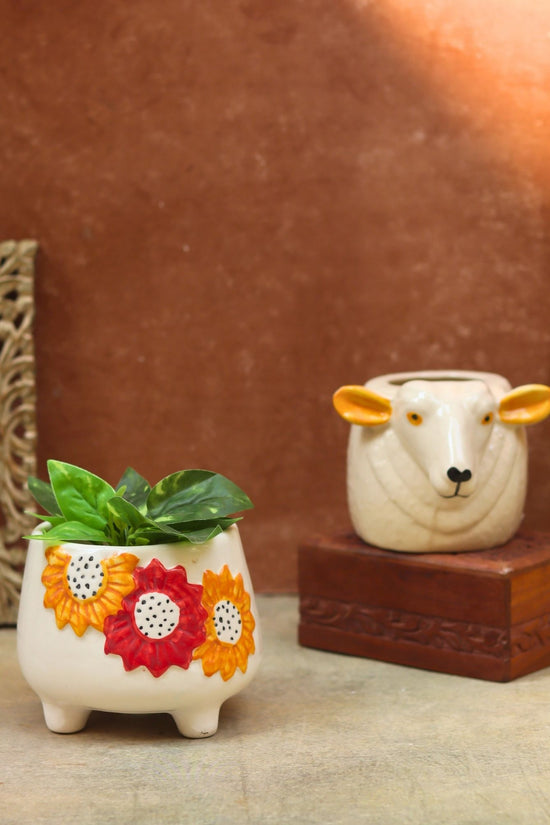 Set of 2 - Floral Bliss & Cow planter combo with premium quality material