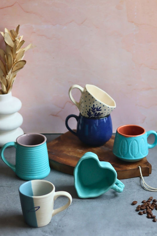Set of 6 Cloudy Sky Mugs (for the price of 5) handmade in India