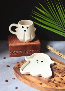 Spooky Ghost Mug & Handmade Dessert Plate handmade in India
