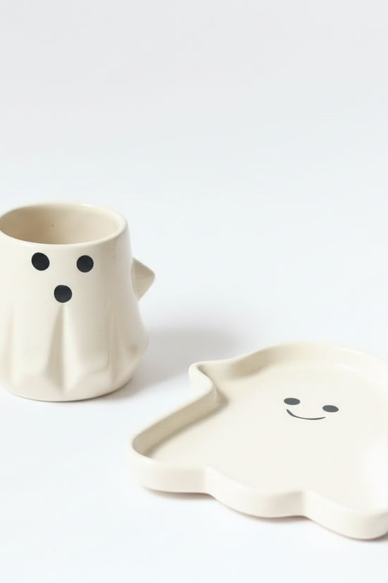 Spooky Ghost Mug & Handmade Dessert Plate