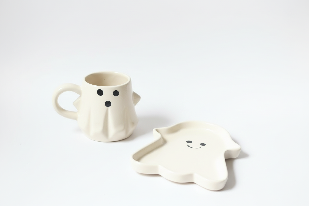 Spooky Ghost Mug & Handmade Dessert Plate