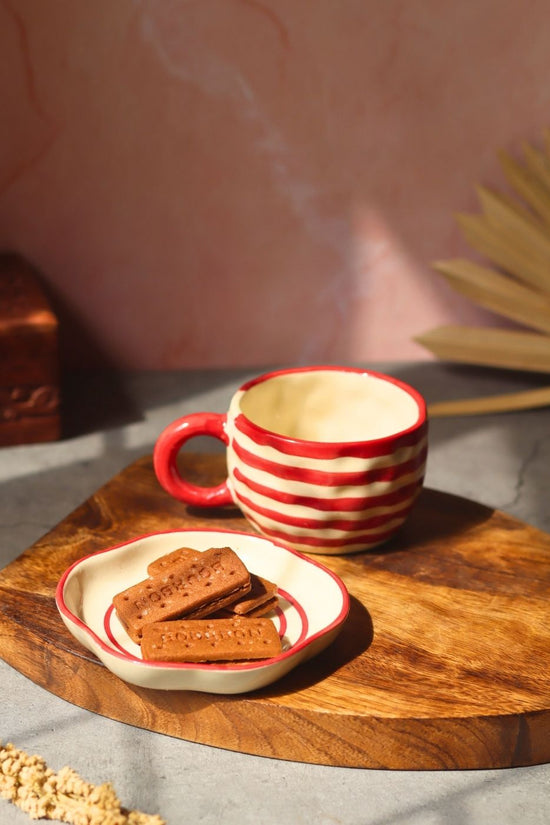 Handmade Red Lined Mug & Handmade Dessert Plate