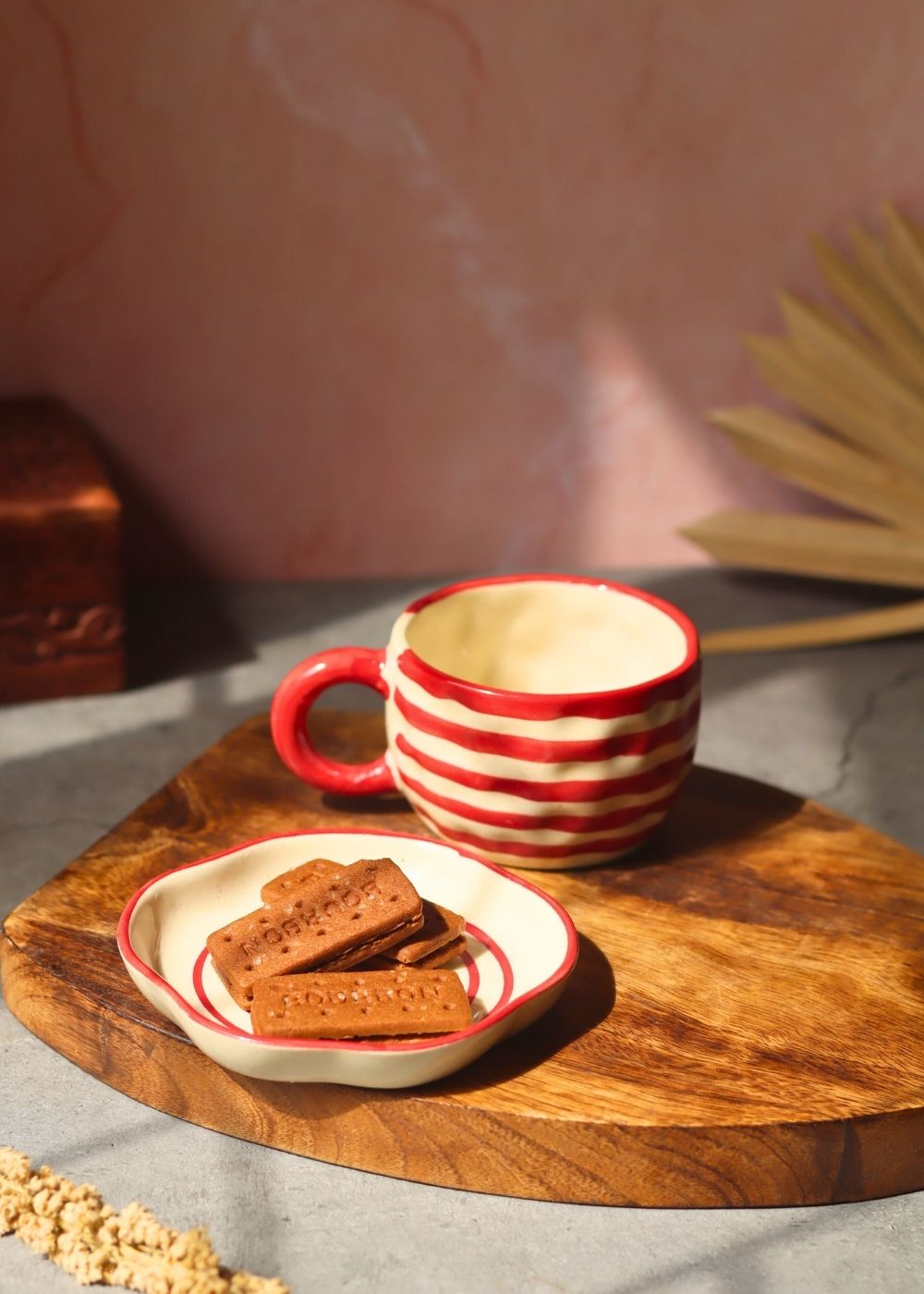 Handmade Red Lined Mug & Handmade Dessert Plate