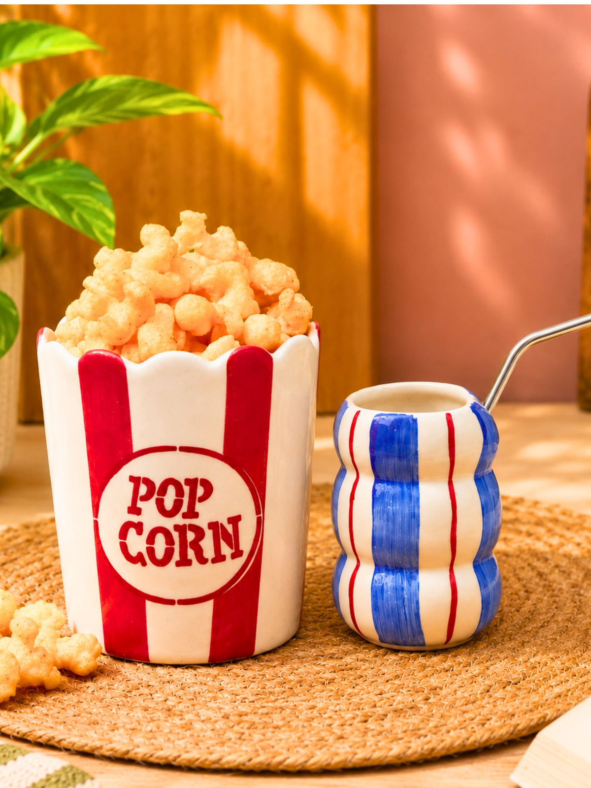 handmade Set of 2 - Popcorn Tub & Cool Blue Sipper Combo