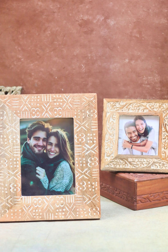 handmade Set of 2 - Carved Floral Square & Aesthetic Carved wooden Frame Combo