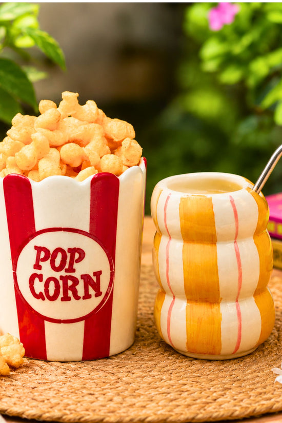 handmade Set of 2 - Popcorn Tub & Yellow Striped Sipper Combo