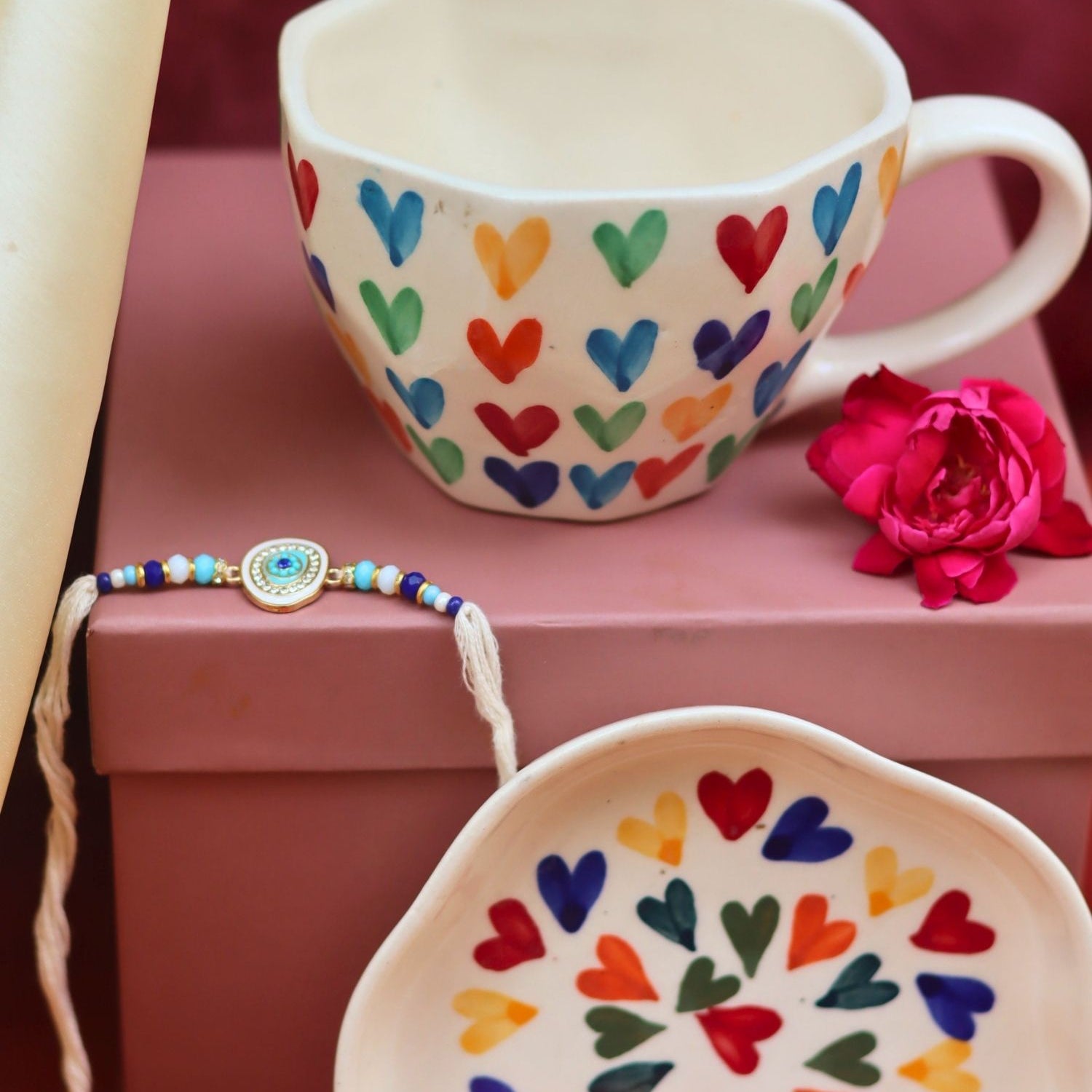 LoveisLove Mug & LoveisLove Dessert Plate Rakhi Gift Box made with prmeium quality material