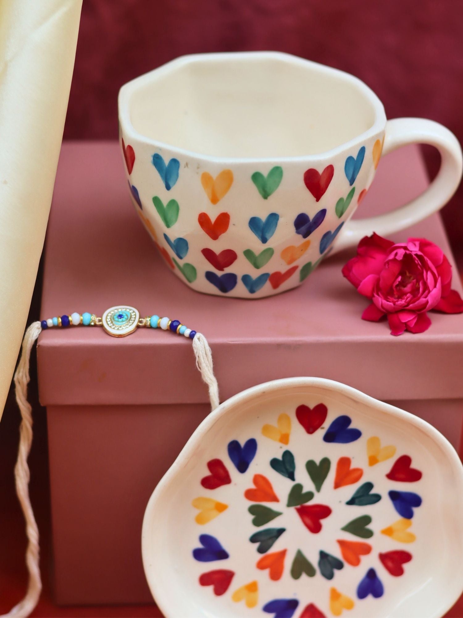 LoveisLove Mug & LoveisLove Dessert Plate Rakhi Gift Box made with prmeium quality material