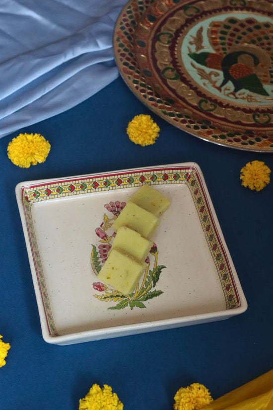 Red Motif Serving Platter - Large handmade in india