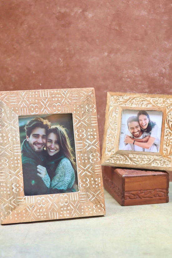 Set of 2 - Carved Floral Square & Aesthetic Carved wooden Frame Combo made by wood