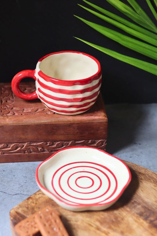 Red Lined Mug & Handmade Dessert Plate with premium quality material
