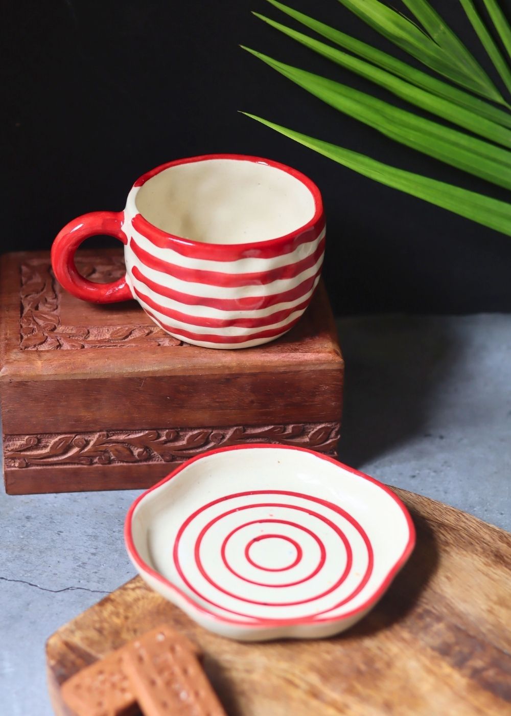 Red Lined Mug & Handmade Dessert Plate with premium quality material