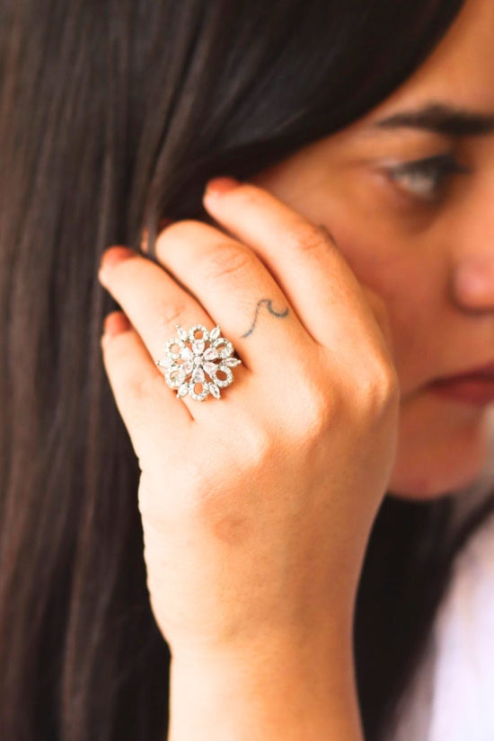 Waterproof Floral Elegance AD Adjustable Ring 