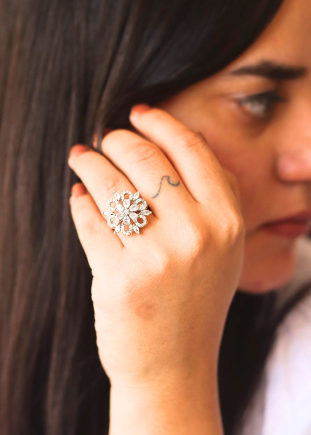 Waterproof Floral Elegance AD Adjustable Ring 