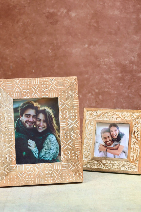 Set of 2 - Carved Floral Square & Aesthetic Carved wooden Frame Combo with premium quality material