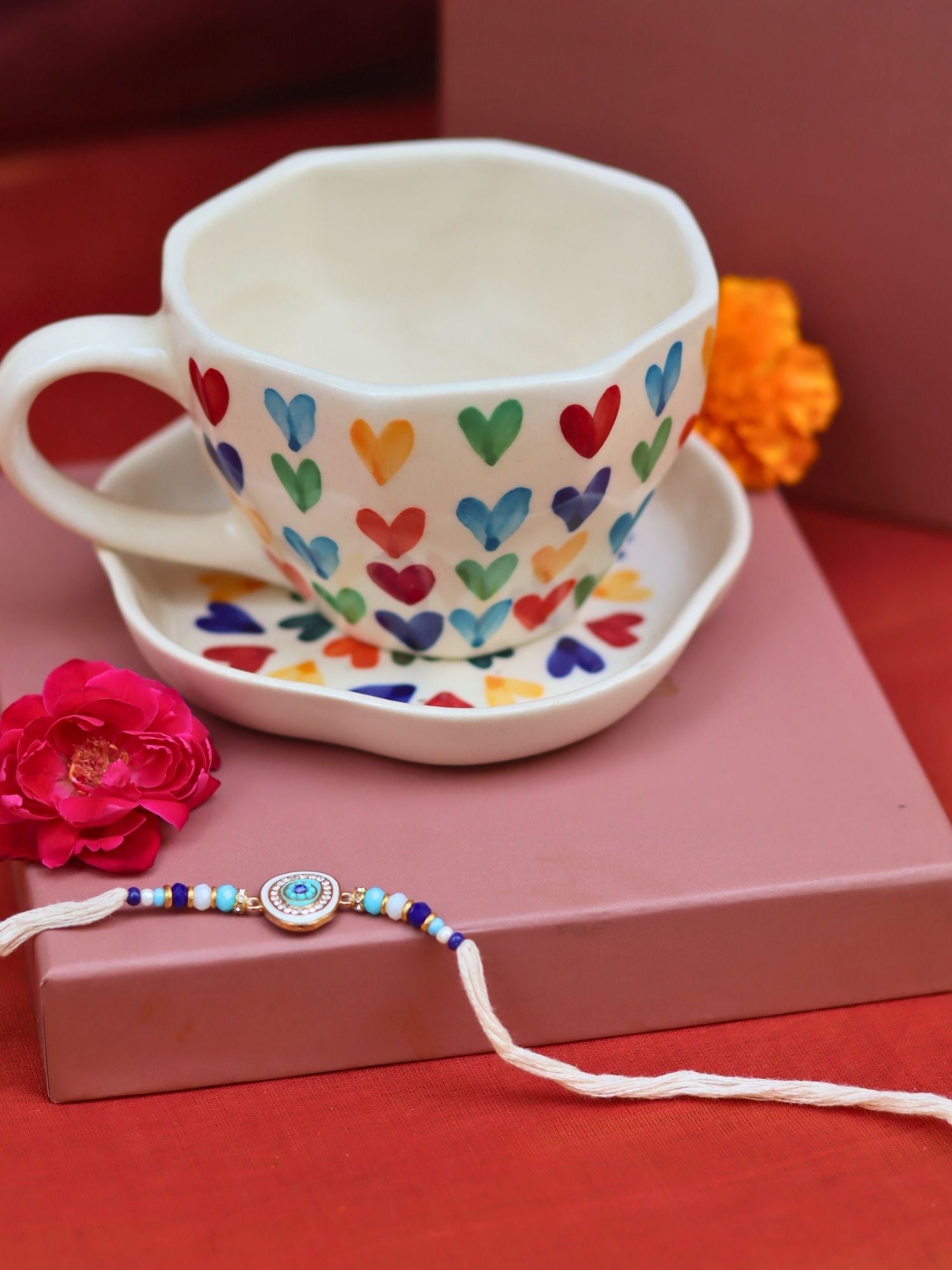 LoveisLove Mug & LoveisLove Dessert Plate Rakhi Gift Box