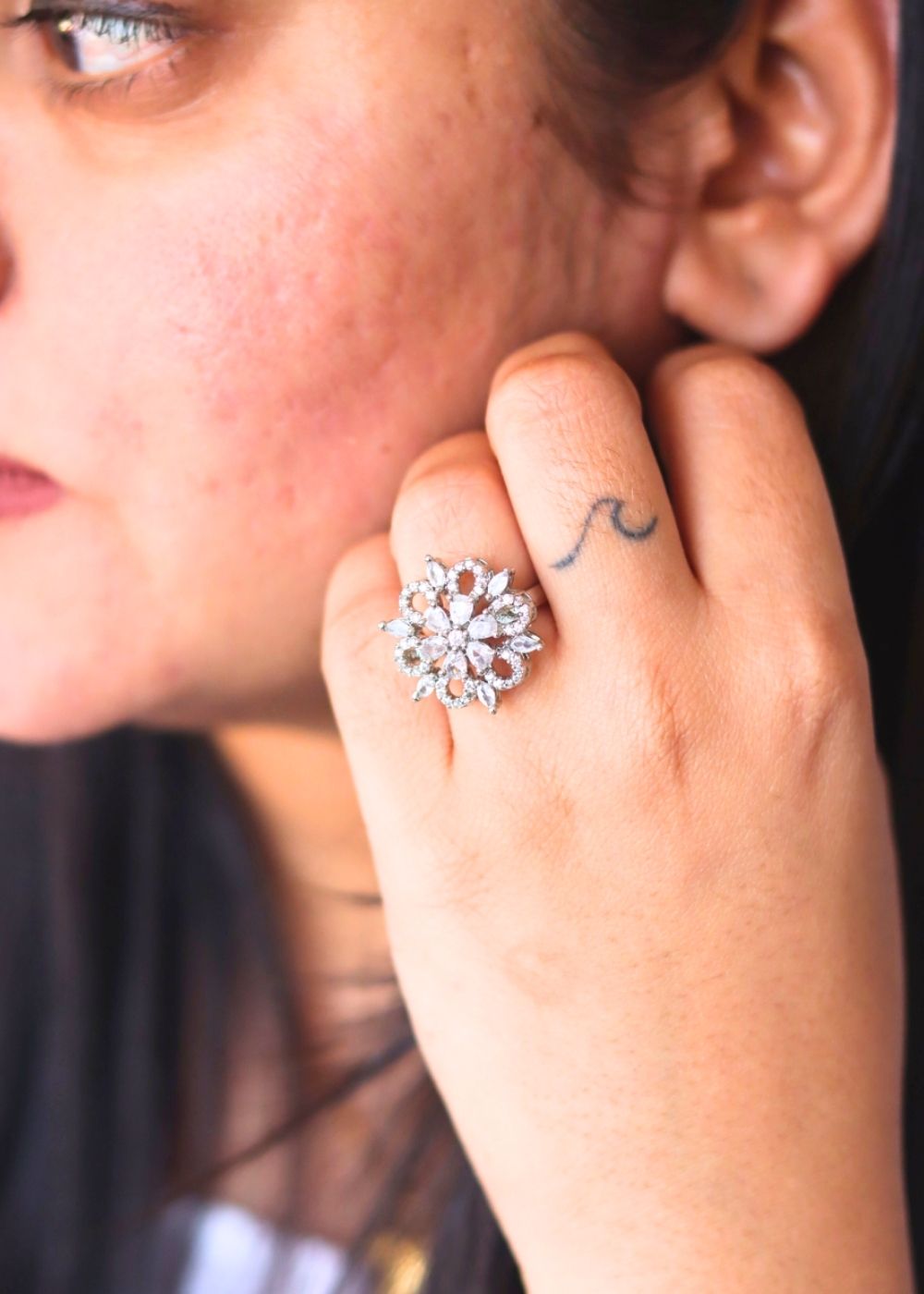 anti tarnish Floral Elegance AD Adjustable Ring 