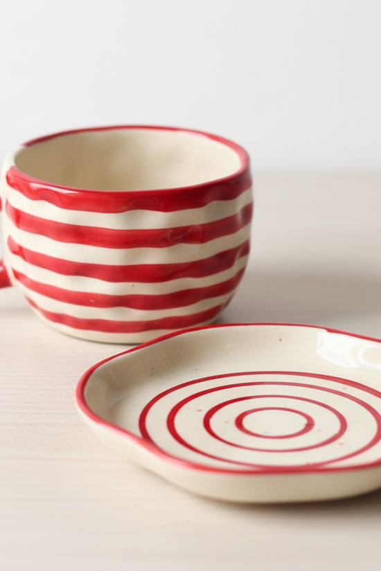 Red Lined Mug & Handmade Dessert Plate
